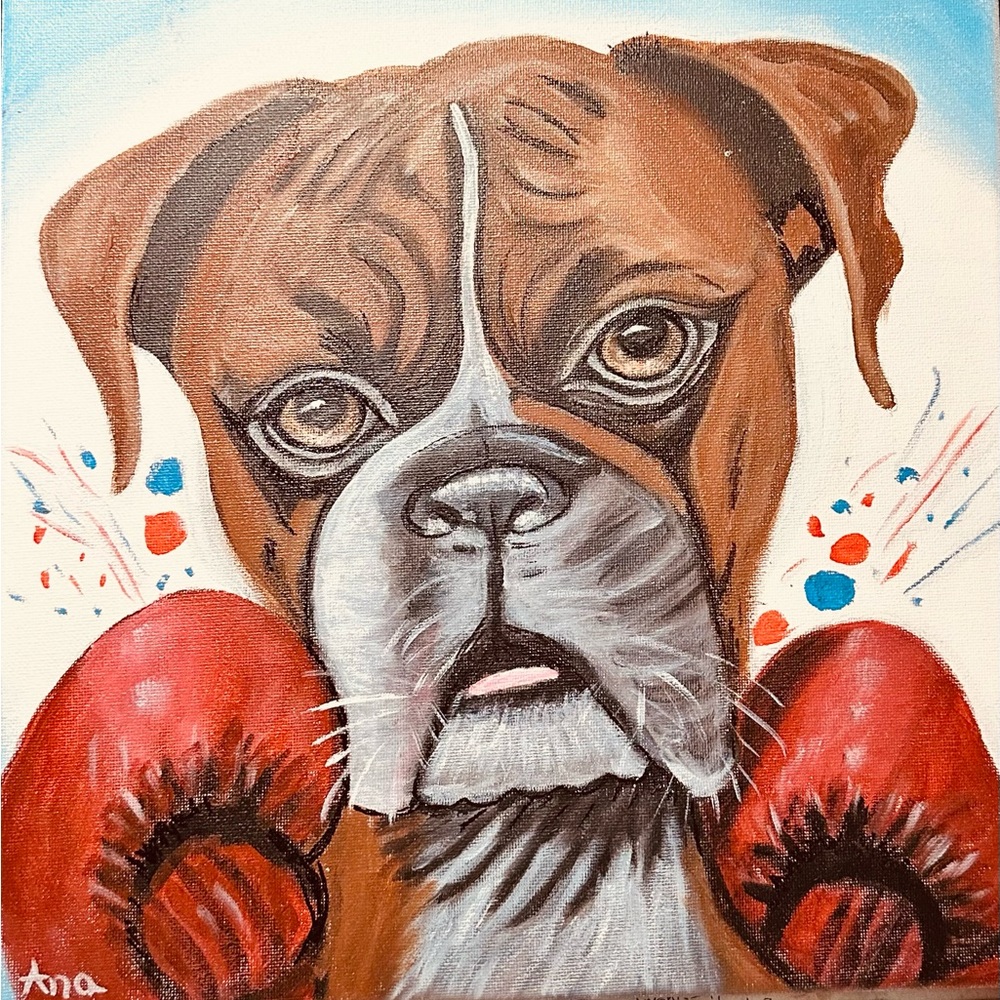 My Art. 12/12” canvas. “Boxer Boxer” acrylic. Inspired by Michelle Iglesias.